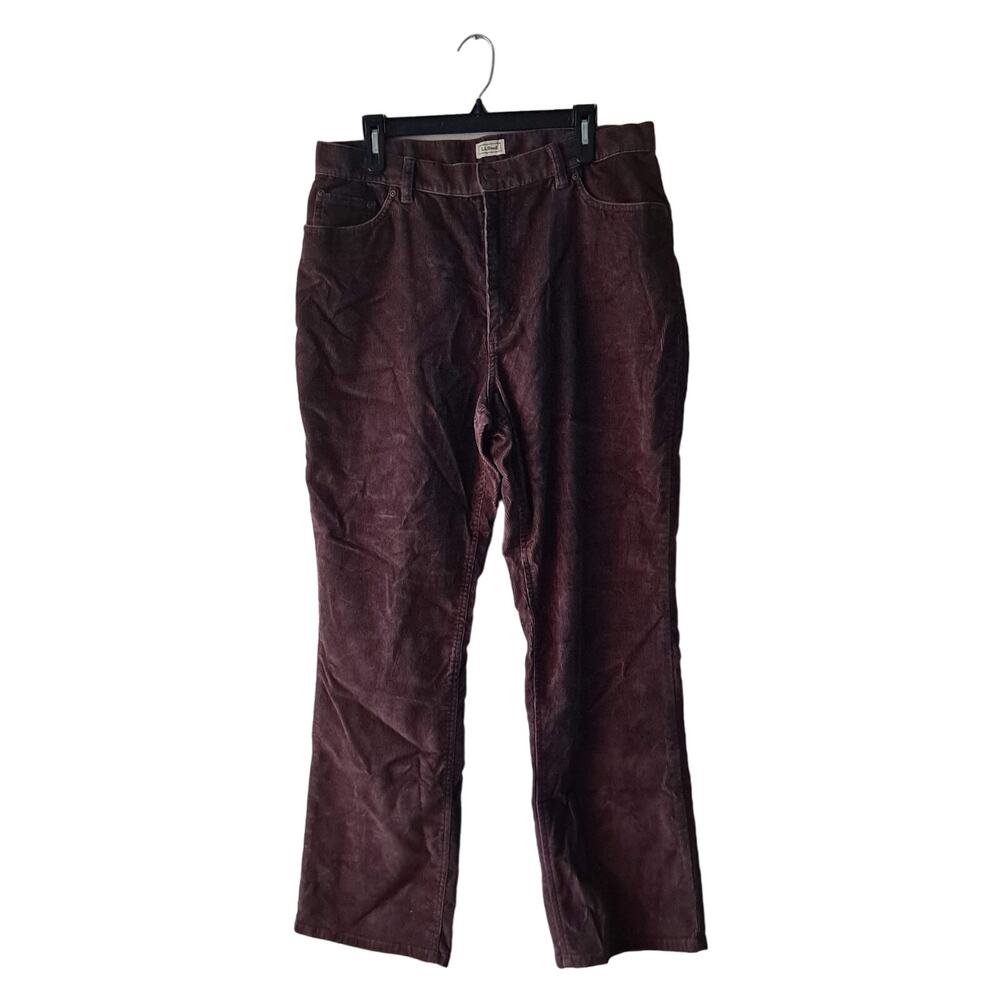 L.L. Bean Corduroy Pants Straight Leg Cotton Blend Cords Brown Womens Size 16